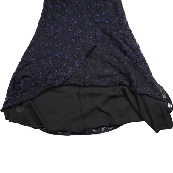 Vtg 90s Laura Ashley Sleeveless Maxi Dress 6 Womens Purple Lace Over Black Base - Picture 15 of 15